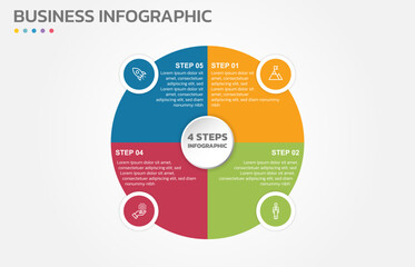 Poster - Visual data presentation. Cycle diagram with 4 options. Pie Chart Circle infographic template with 4 steps, options, parts, segments. Business concept. Marketing infographic vector illustration.