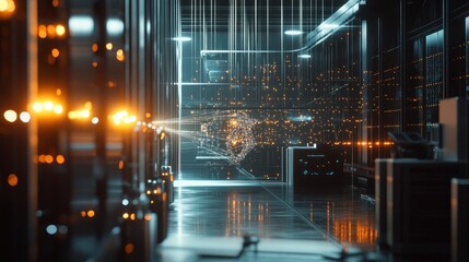 Digital Data Flow in Modern Server Room