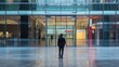 © harryaishi - Businessman standing before modern office building entrance.