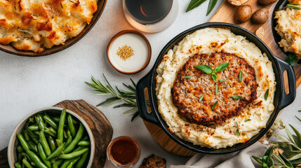 Canvas Print - Classic meatloaf served with creamy mashed potatoes and green beans, creating comforting meal