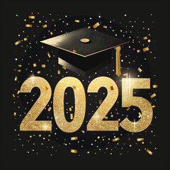 Wall Mural - celebrate the graduation class of 2025 with a stylish graduation cap design in gold and black