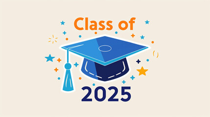 Wall Mural - minimalist graduation cap illustration with stars celebrating class of 2025 highlighting achievement