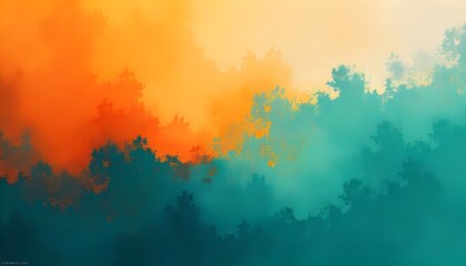 Leinwandbilder - An abstract background featuring a textured design with brushstroke patterns in a gradient of orange and teal