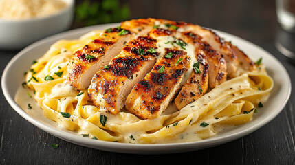 Poster - Delicious chicken alfredo served with fettuccine and fresh parsley