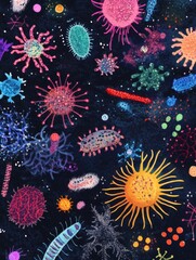 Leinwandbilder - Colorful array of bacteria and microbes depicting diverse microbial life in a vibrant universe. Generative AI