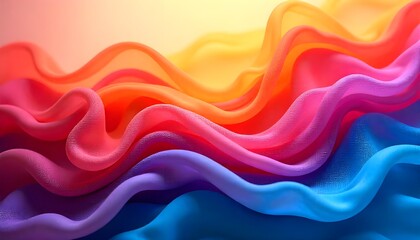 Poster - A vivid, colorful abstract background featuring wavy layers of textured translucent fabric, creating a dynamic and ethereal effect