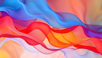 Poster - A vivid, colorful abstract background featuring wavy layers of textured translucent fabric, creating a dynamic and ethereal effect