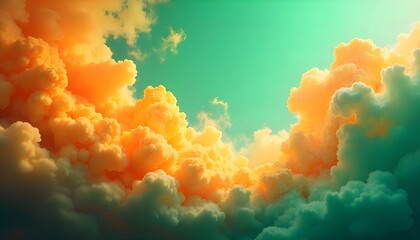 Fototapete - Abstract swirling clouds in dynamic orange and green hues, creating a vibrant and fluid scene full of motion and energy