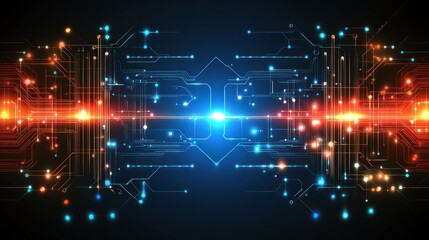 Abstract Digital Circuitry: A Symphony of Blue and Orange