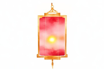 Wall Mural - A golden-framed lantern features a soft pink and yellow gradient, symbolizing warmth and light.