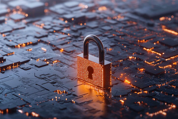 a glowing padlock with binary code, symbolizing information security in the cyber driven era