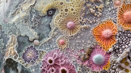 Fototapete - Dense microbial layer showcasing vibrant colors and unique structures in a natural environment. Generative AI