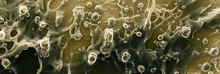 Leinwandbilder - Dense layer of microbes found in a natural habitat showcasing complex structures and interactions in a microscopic world. Generative AI