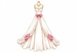 © Eliane - Delicate White Wedding Dress Featuring Pink Accents and Floral Embellishments - Hand-Drawn Anime Style Illustration for Modern Bridal Aesthetics