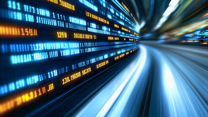 digital speed tunnel: abstract image depicting a futuristic tunnel of binary code racing past at hig