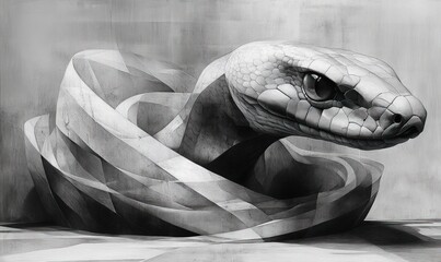 Poster - Monotone snake sculpture, abstract, artistic.