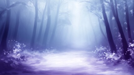 Wall Mural - mystical purple forest path in fog.