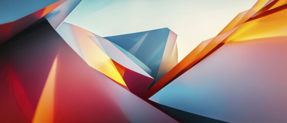 Wall Mural - Angular forms layered to create depth and vibrant colors in abstract design