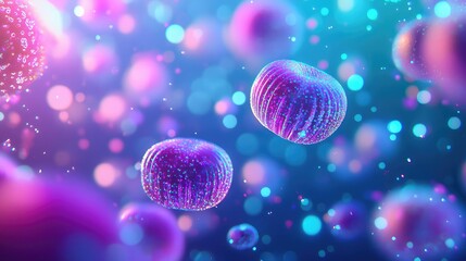 Wall Mural - dust pollution concept. vibrant jellyfish floating in a colorful underwater scene with glowing orbs.