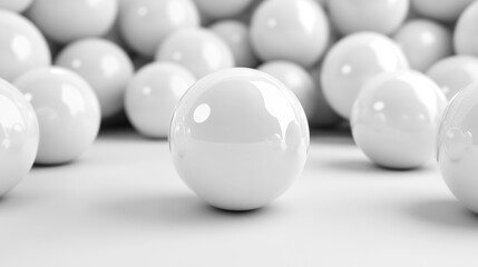Poster - smooth white spheres are scattered across a soft, light background, forming a calming and minimalist