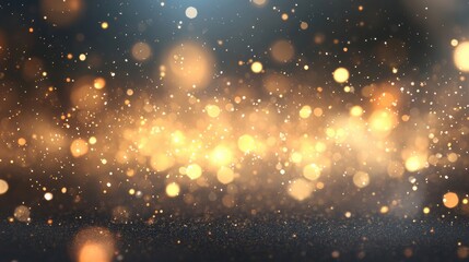 Poster - Soft golden bokeh lights glimmer elegantly in darkness, creating a warm and enchanting ambiance perfect for celebrations or special moments