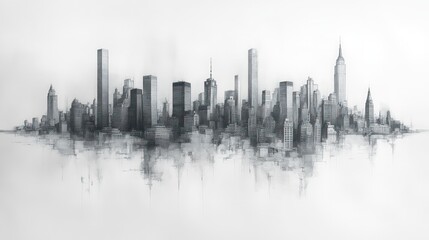 Wall Mural - Sketchy cityscape; many skyscrapers; pencil drawing.