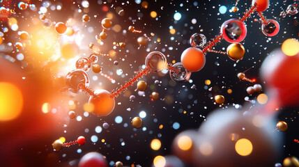 Aufkleber - Cinematic shot of nanotechnology in action, showcasing tiny robotic elements and vibrant particles. scene captures intricate beauty of molecular interactions