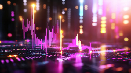 Poster - vibrant digital representation of economic trends with colorful graphs and data visualizations. abstract design showcases dynamic movements and fluctuations in futuristic setting