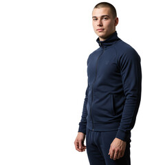 Sticker - Athletic Man in Stylish Navy Blue Tracksuit Jacket Casual Modern Sporty Outfit Male Model Style Black Young   