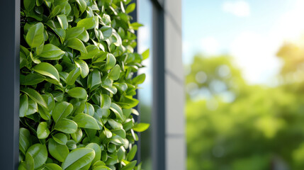 Aufkleber - Lush green leaves adorn modern building, showcasing sustainable design and nature integration. This vibrant greenery enhances aesthetic appeal and promotes eco friendliness