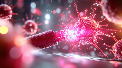 Aufkleber - Futuristic biotech scene showcasing nanobots interacting with cells, highlighting advanced technology in medicine and science. vibrant depiction of innovation and health