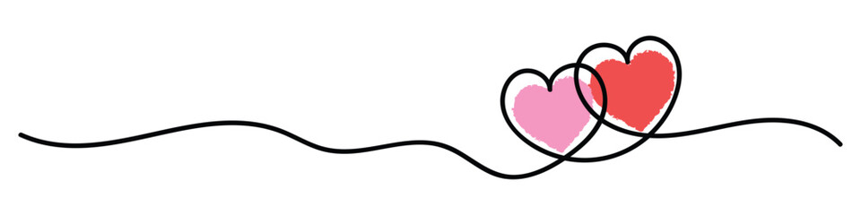 Wall Mural - continuous line art heart shape with two hand drawn hearts. love symbol border for valentine couple,