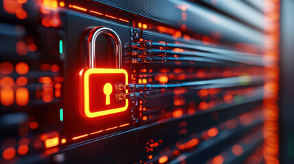 Leinwandbilder - high resolution depiction of cloud server with glowing padlock symbol, representing data security and protection in digital environment