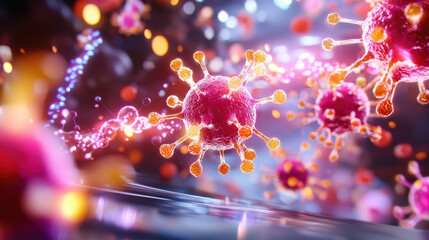 Aufkleber - High tech image of nanobots transporting nutrients at microscopic level, showcasing vibrant colors and intricate details of cellular structures