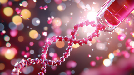 Aufkleber - vibrant portrayal of nanotechnology showcasing DNA strand with test tube, symbolizing advanced scientific research and innovation. colorful background enhances futuristic theme