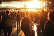 © Adri - Crowded airport terminal at sunset, passengers with luggage walking. (2)