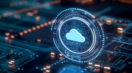 Wall Mural - abstract digital cloud computing concept with glowing connections on a dark technology background