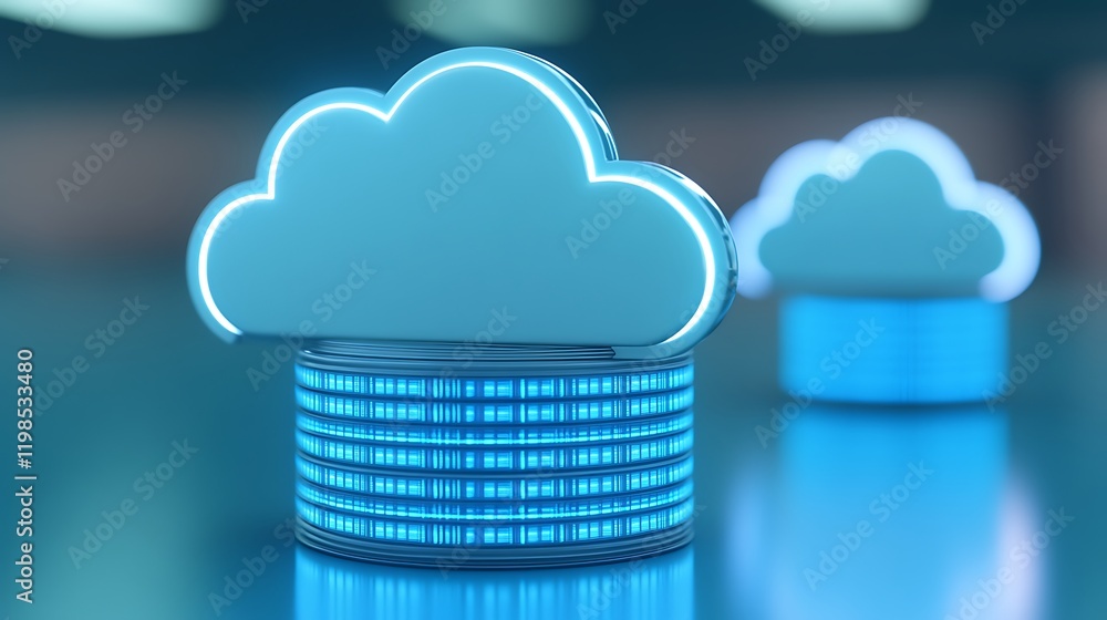 Blue Cloud Storage Concept with Data Visualization and Digital Elements in Modern Background