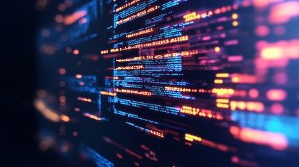Abstract Digital Code Stream:  Neon Hues of Programming