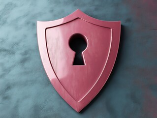 A pink metallic shield with a keyhole, representing digital security and data protection.