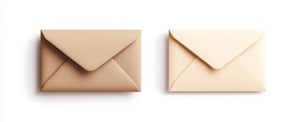 Two closed envelopes, one beige and one light brown, isolated on white background. (1)