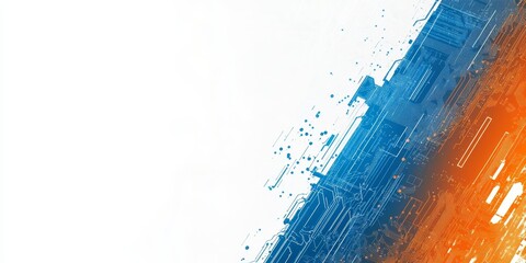 Abstract digital technology background with blue and orange lines.