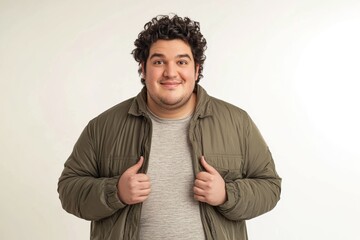 Studio Portrait of a Plus-Size Man in Casual Attire Against a White Background

