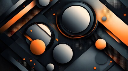 Wall Mural - Abstract geometric shapes, dark background, orange accents, modern design, website banner