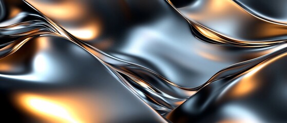 Wall Mural - Abstract metallic fabric, flowing folds, dark background, design texture