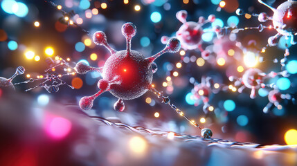 Aufkleber - Futuristic depiction of nanobot swarm assembling with vibrant colors and intricate details, showcasing advanced technology and microscopic elements