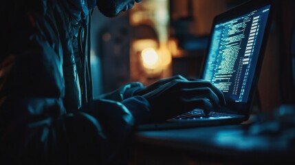 Coder types code late at night