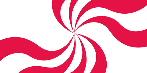 Wall Mural - Abstract background with rays retro starburst. Funky ray elements, circle motifs. Red and white twisted Spiral radial striped backdrop design. Dynamic Red and White Spiral Design Bold Swirl Pattern