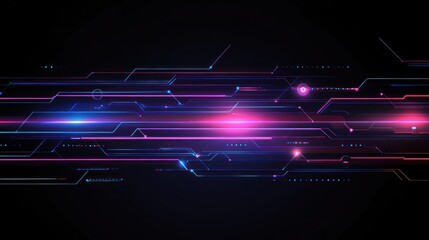 Poster - Abstract Futuristic Technology Background: Neon Lines and Glowing Circuits