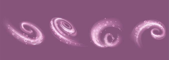 Wall Mural - water swirls with soap bubbles set isolated on background. vector realistic illustration of cleaning
